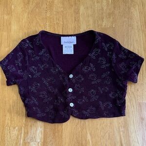 Vintage Girls Sparkly Floral Dark Burgandy Shrug Cover Up